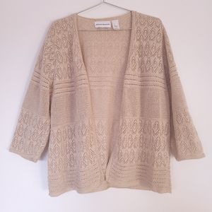 Alfred Dunner Cream Knit Cardigan 3/4 Sleeve
